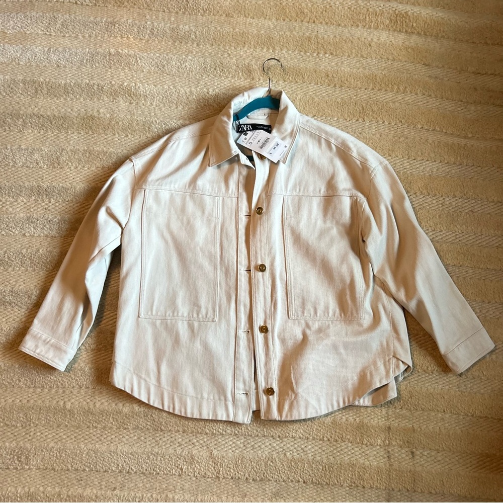 NWT Zara Cream/White Denim Jacket Oversized